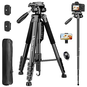 Tripod for Camera, 72″ Tall Camera Tripod with Remote, Compact Camera Stand Tripod for Phone, Lightweight DSLR Tripod& Monopod, Professional Heavy Duty Tripod for Spotting Scope, Telescope, Binocular