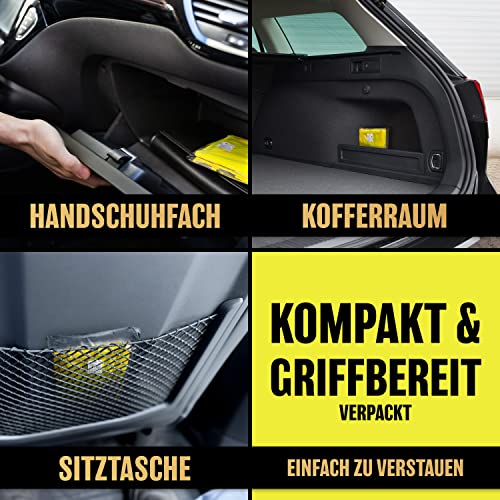 HELDENWERK Auto Warnweste 2023/2024 4 Stück + 1 für Erwachsene europaweit einsetzbar - Reflektierende Warnwesten inkl. Kinderweste - Sicherheitsweste, Pannenweste – Bild 6