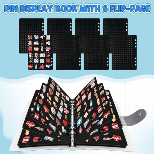 Image of 8 Pages Enamel Pin Display Book, A5 Pins Collection Storage Organizer Book | Pin Board Binder for Collectors, Portable Travel Pin Trading Books with Clear PVC Cover (Not Include Accessories)