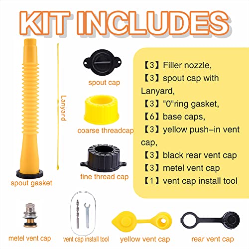 Gas Can Spout Replacement Kit Flexible Fuel Pour Nozzle With Gasket Vent Cap Drill Bit For Older Style Plastic Gas Can Water Jugs #TOP6