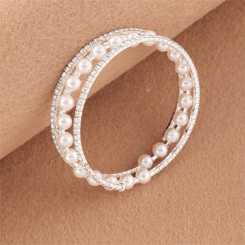 Pearl Stretch Cuff Bracelets for Women Imitation Pearl Wedding Bracelets for Brides Adjustable Multilayer Rhinestone Bracelet for Women Holiday Party Jewelry 6