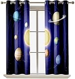 Anzhouqux Space Bedroom Thermal Blackout Curtains Solar System Illustration Showing Planets Around Sun Harmony of Galaxy Science Room Image Blackout Draperies for Bedroom Multi W52 x L63 inch