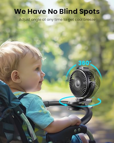 Koonie-Portable-Clip-On-Fan-Small-USB-Fan-Battery-Operated-3-Speed-Rechargeable-Mini-Fan-With-LED-Display-360-Rotate-Personal-Cooling-Desk-Fan-for-Stroller-Travel-Camping-Golf-Gym