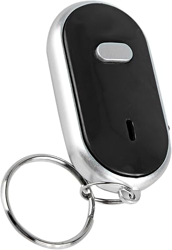 Voice Control Anti Lost Device, Key Finder Locator with Whistle and Flash Light for Wallet Pet Child Bag Suitcase Car (Black)