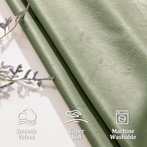 JIUZHEN Velvet Curtains 84 Inch Long亡oft Retro Velvet Blackout Thermal Insulated & Noise Reducing Rod Pocket Curtains for Living Room, 60 x 84 Inches, 2 Panels with Tiebacks,Sage Green by JIUZHEN - Image 2
