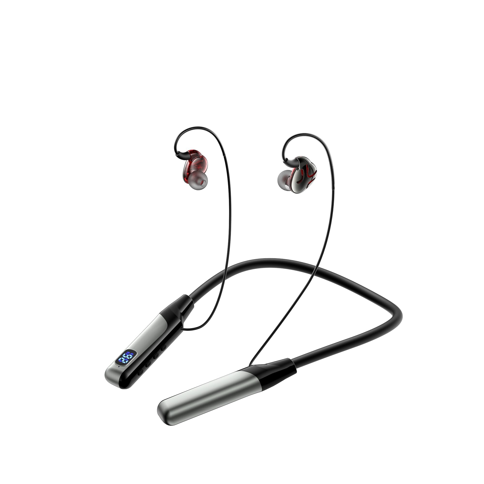 KASTWAVE Neckband Bluetooth Headphone, Wireless Earbuds in-Ear Noise Cancelling HiFi Stereo Clear Headsets, LED Screen Display, Waterproof, Built-in Microphone for Phone Call Music, Black