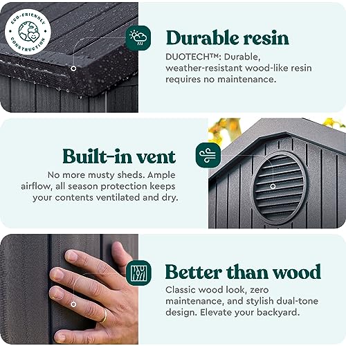Image of Keter Oakland 11 x 7.5 Ft Spacious Heavy Duty Storage Shed for Organizing Garden Accessories and Outdoor Tools with Double Doors, High Ceiling, Gray