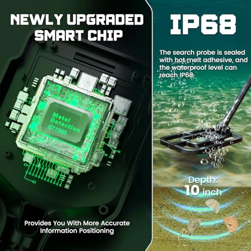 Image of Metal Detector for Adults Waterproof - 2000Amh Chargeable Professional Cordless Gold Detector with LCD Display, Retractable Foldable Higher Accuracy Metal Detector with 10 inch IP68 Coil - Green