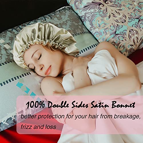 Image of Extra Large Adjustable Double Layer Satin Hair Bonnets with Drawstring for Women Night Sleeping Long Silky Satin