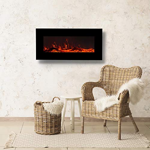 FLAME&SHADE 34 Inch Wide Electric Fireplace, Wall Mounted or Freestanding Portable Room Heater with Infrared Remote, 1500/750w