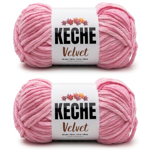 Image of Keche Velvet Yarn for Crocheting, Soft Chenille Bulky Baby Blanket Amigurumi Yarn 2x100 gr (2x132 yds) (2 Skeins) Powder Pink