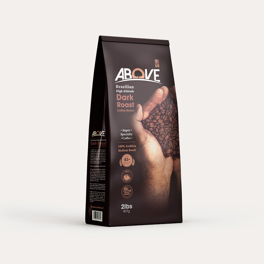 Above Coffee 100% Arabica Whole Bean Coffee - 4th Generation Single Origin Specialty Fresh Roasted Gourmet Coffee Beans from Brazil - Farm to Cup, Ethical Fair Trade Low Acid Dark Roast Coffee Beans