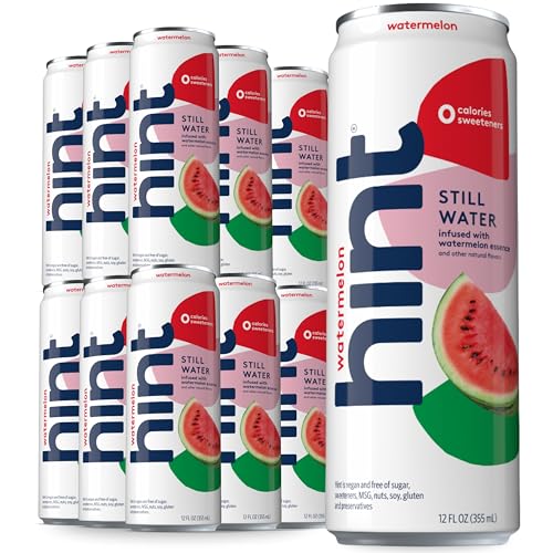 Image of Hint Watermelon Canned Flavored Water, Pure Still Water Infused with Watermelon Essence, 12 oz Slim Cans, Zero Sugar, Calories, Sweeteners, Preservatives, or Artificial Flavors (Pack of 24)