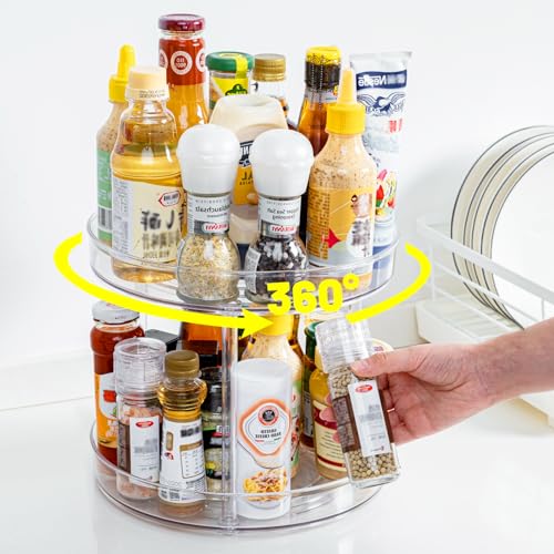 LUZOON Especiero Giratorio 360°, 2 Pisos Lazy Susan Despensa Organizador Especieros para Cocina Giratorio Estante de Plástico para Botellas, Cosmético, Armario, Despensa, Baño (23CM 2 Pisos)