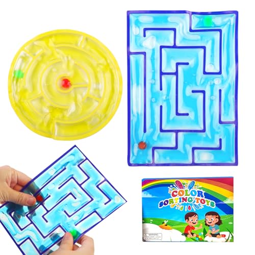 JaneYi Sensorisches Spielzeug 2 Stück Gelgefüllte Labyrinth Spiele für Kinder & Jugendliche Runde & Eckige Fidget Squeeze Toys Sensorik Spielzeug gegen Stress Angst ADHS & Autismus