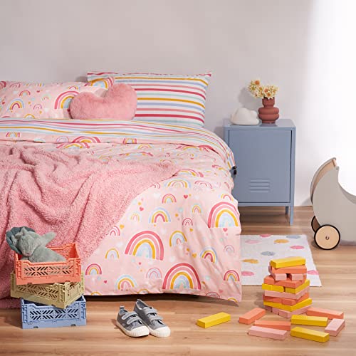 Minikins Reversible Quilt Cover Set, Double Bed, Rainbow Reversible Printed