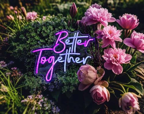 Image of Ulalaza RGB & Color Flow Effect Better Together LED Neon Sign with Remote Control Music Sync Timer Setting LED Acrylic Light for Wall Party Decor Bedroom Bar Wedding Home Birthday USB Powered