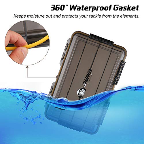 RUNCL Fishing Tackle Box, Waterproof Storage 14" L x 8.65" W x 2.15" H - Thicker Frame, 360° Waterproof Seal, Secure-Locking Latches, Sun Protection, Removable Dividers - Storage Organizer (Pack of 2)