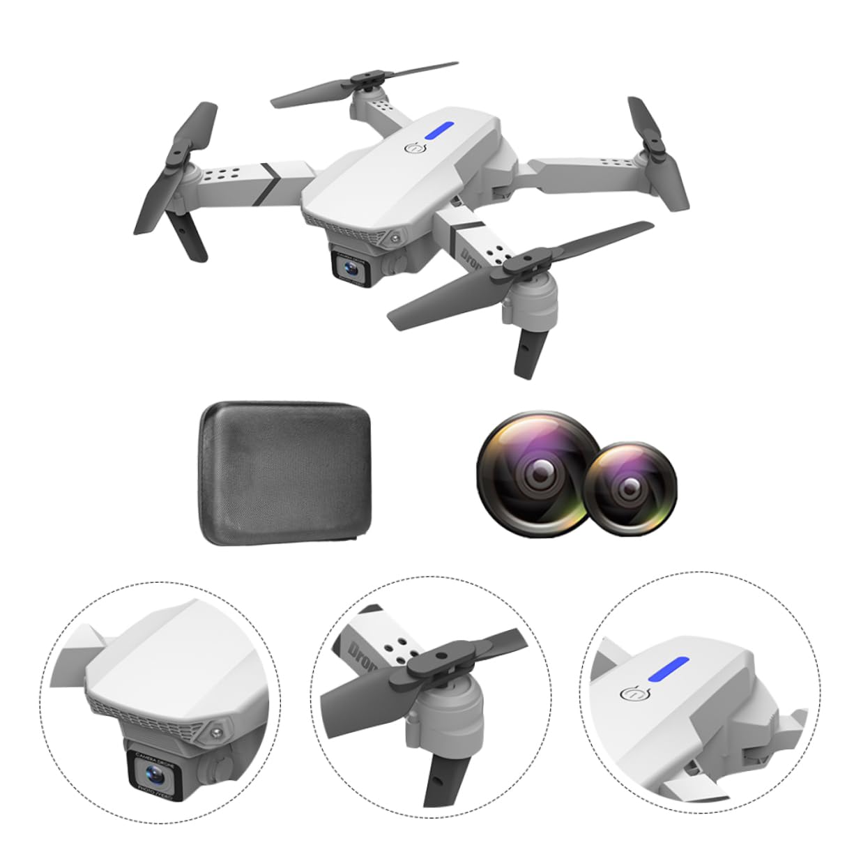 ifundom Drone Pieghevole E525 Doppia Fotocamera 4k, Video ad Alta Definizione, Connessione App, Leggero e Portatile per Riprese Aeree