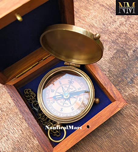 Brújula de latón grabada con caja de madera miniatura 6