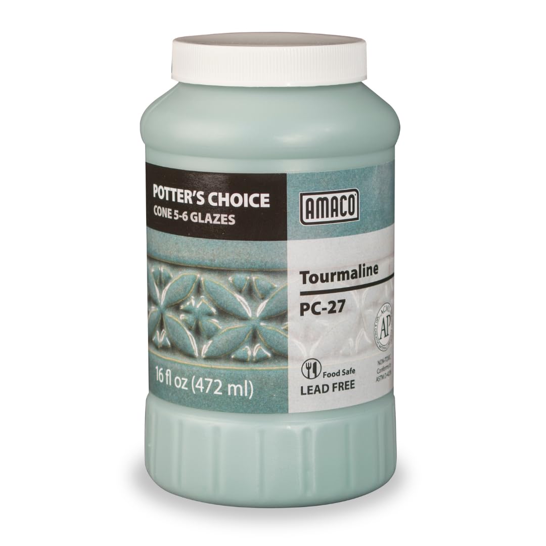 Amaco Potters Choice Glaze Tourmaline PC-27 High Fire Lead Free for Pottery Clay, Bisque, Ceramic, 1-Pint
