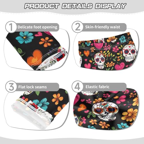 Day of The Dead Girls' Leggings Toddler Doodles Sugar Skulls Kids Yoga Pants Dance Active Tights 4T3
