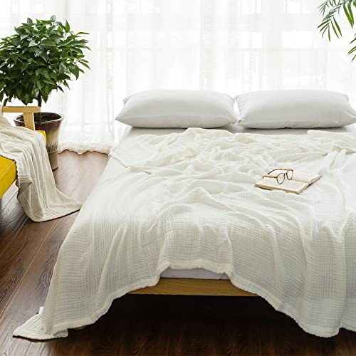 Accotia Muslin Cotton Throw Blanket For Adults Toddlers And Kids, Ultra Soft Lightweight Cotton Blanket With 4 Layers For All Season (55"X75", White) #TOP2