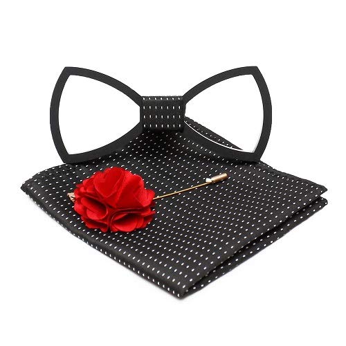 mensome Men's Acrylic Wooden Bow Tie with Pocket Square & Flower Brooch - Pack of 3 (Mnsm-Wbpslpl5, Black)-picture-20