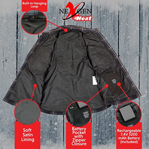 Nexgen Heat Men's Nxm1602set-'Riffraff' Black, Grey and Red Heated Flannel Long Sleeve Shirt (Rechargeable Battery Pack Included)4