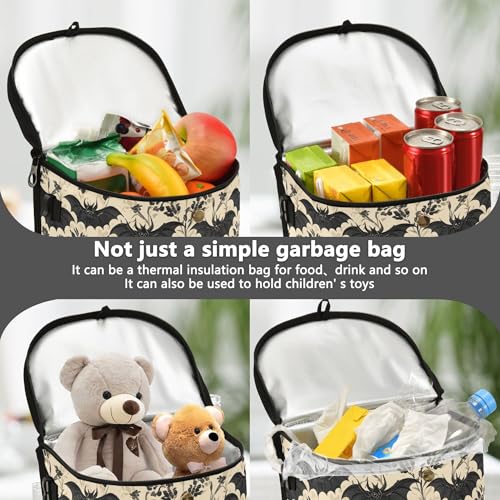 Image of MNSRUU Car Trash Can with Lid, Bats and Flowers Vintage Car Trash Bag Hanging Organizers and Storage for Front Back Seat, Leak-Proof Trash Bin