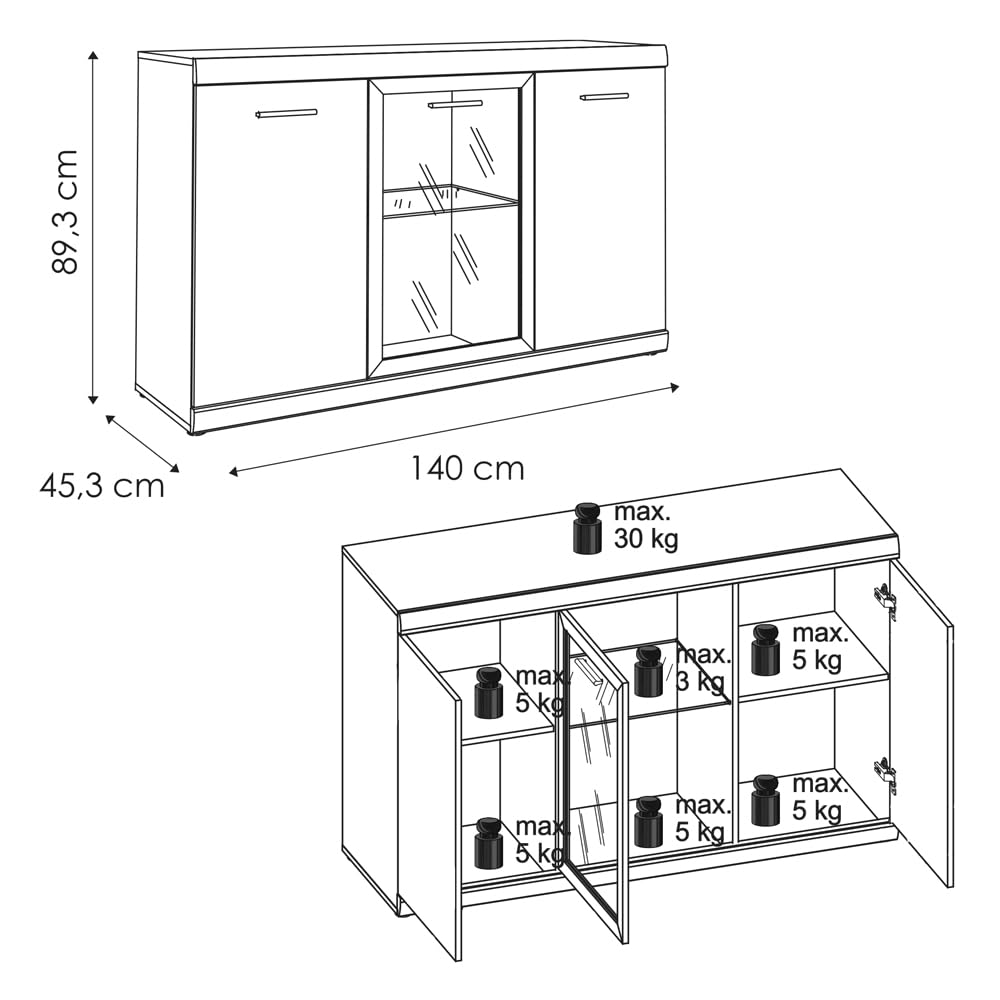 Lomadox Lowboard und Sideboard Wohnzimmer Möbel Set Nussbaum Wohnwand Fernsehwand klassisch TV Schrank Highboard Vitrine
