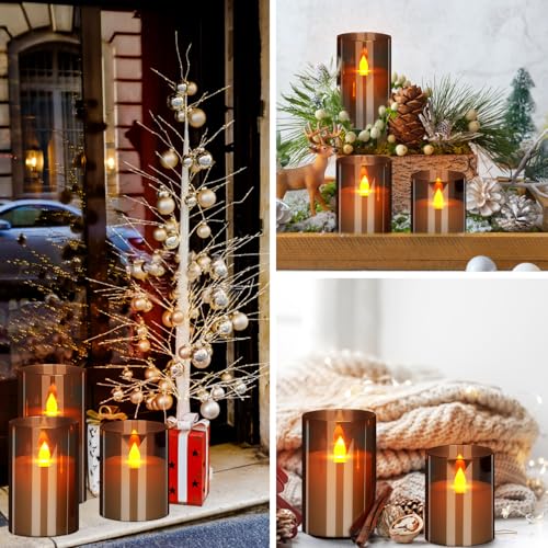 Flameless LED Candles with Remote Set of 3 Battery-Operated Acrylic Gray Pillars, 4", 5", 6" x 3" Diameter Flickering Effect with Timer Ideal for Home Décor Weddings Parties, Restaurants - Image 6