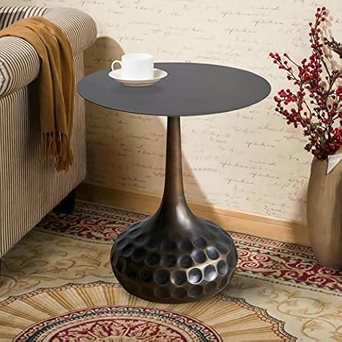 Way2Furn End Table, Modern Coffee Table, Iron Decorative Pedestal Metal Accent Table for Living Room/Bedroom/Balcony/Office/Indoor/Outdoor Cover