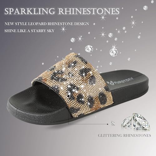 Image of Fur Story Womens Slides House Slippers Rhinestone Glitter Slides Cute bling Flat for Women Platform Sandals Cozy Bedroom Slippers Shower Shoes