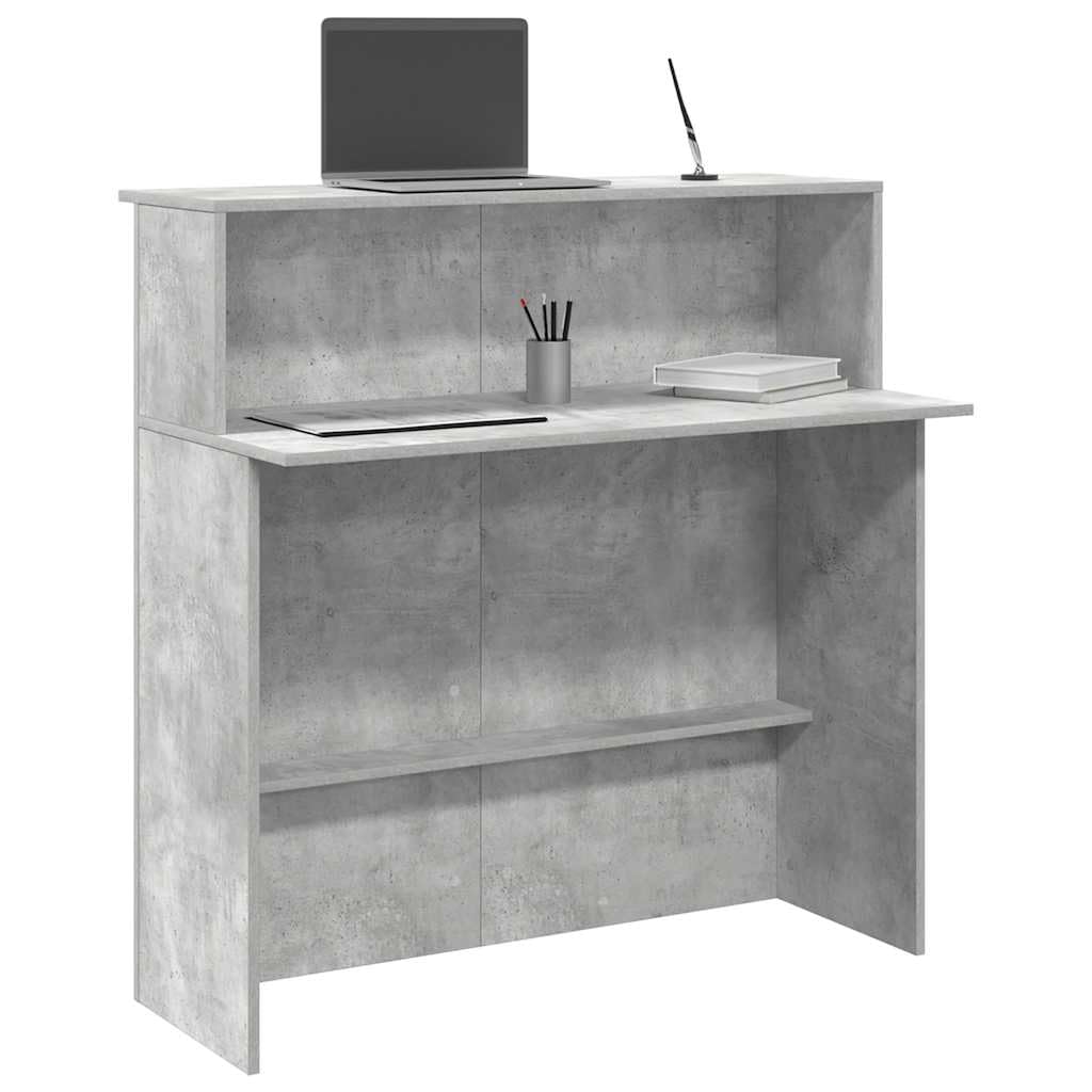 Bancone per ricevimento in legno grigio cemento, 100 x 50 x 103,5 cm, con ripiano, tavolo da lavoro per ufficio, segretario, laptop, ergonomico, salvaspazio, per home office e studio