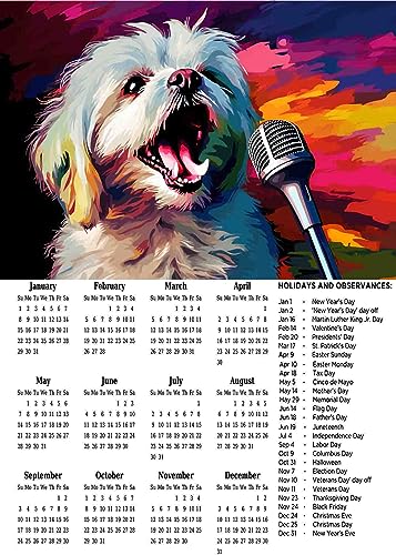 Wandkalender 2023 Hunde singende Pop Art, Feiertage und Beobachtungen, Größe 30 x 42 cm, #7 (Malteser Hund singend 3)