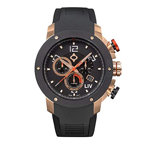 LIV GX1 Rose Gold Swiss Made Chronograph 45mm 316L SS Case, 3D Multi-Layer w/Quickset Date - Rugged Classic Watch for Men- Scratch Resistant Sapphire Crystal - 660 Feet Water Resistant - BGW9 Swiss Luminova
