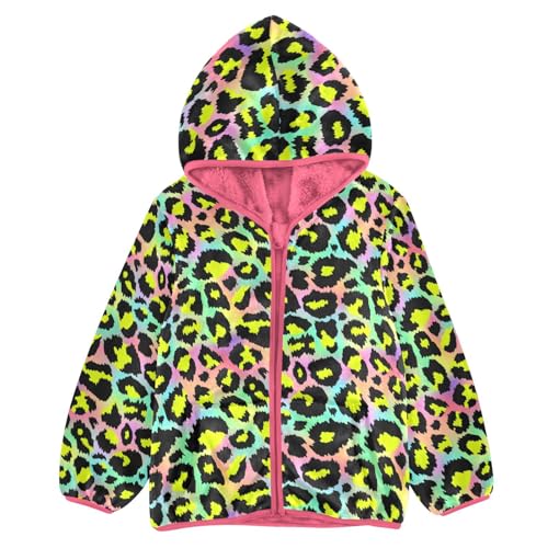 Colorful Leopard Toddler Fleece Jacket Baby Girls Hooded Zipper Long Sleeve Thick Warm Outerwear 3-10 Years