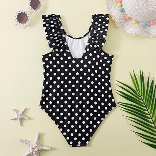 Polka Dot Print Swimsuit for Little Girls Child 1-Piece Swimwear Kids Ruffle Swimsuit 7~13T3