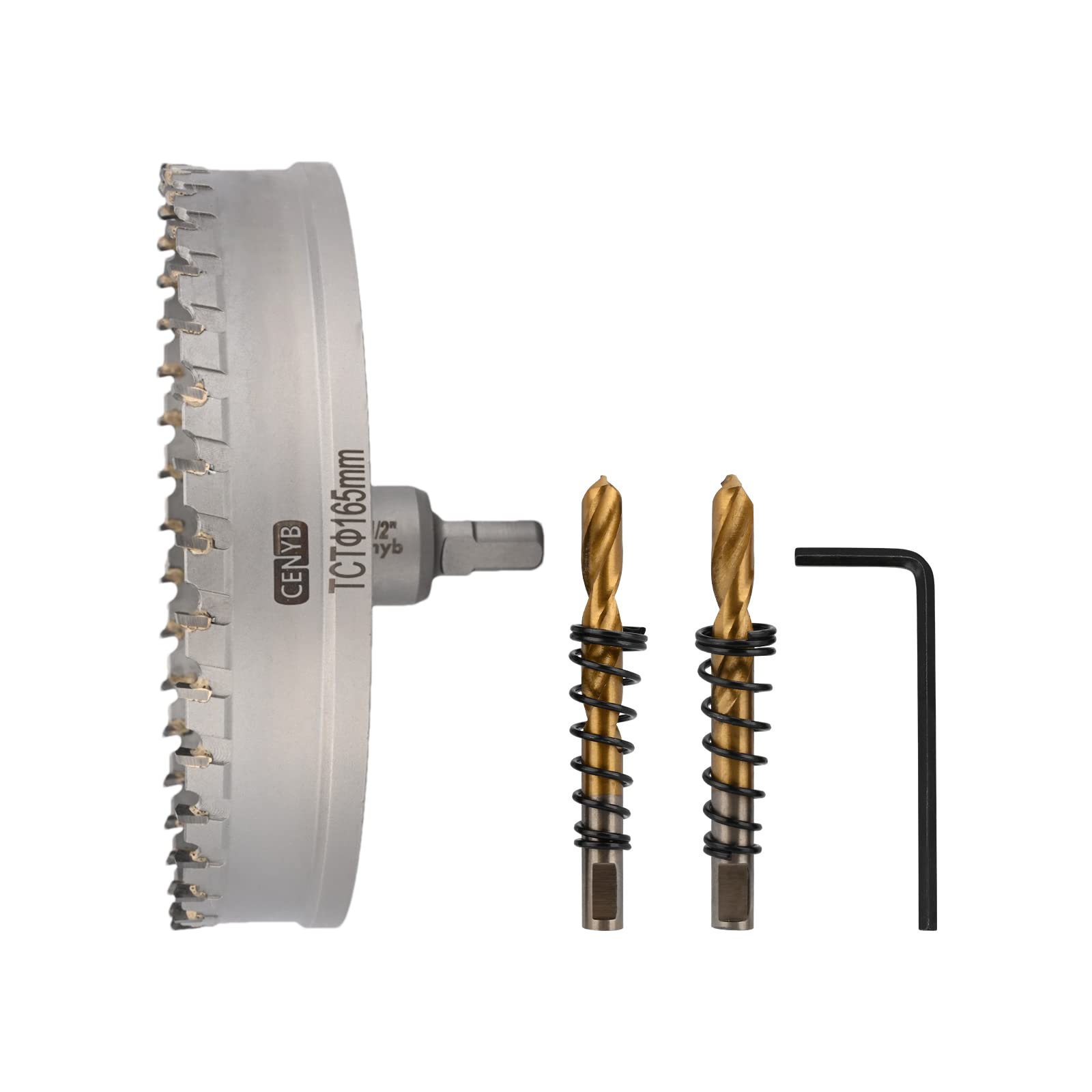 6-1/2" (165mm) Tungsten Carbide Tipped Hole Saw with 2Pcs Titanium-Plated Pilot Drill Bits for Metal, Steel, Iron, Wood, Plastic