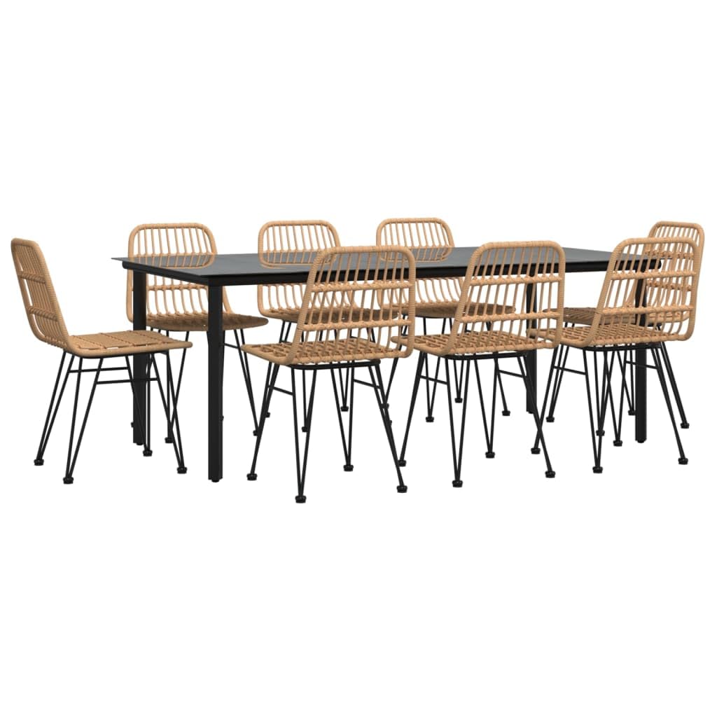 Juego de muebles de jardín de 9 piezas de ratán sintético con estructura de acero y ratán sintético para exteriores