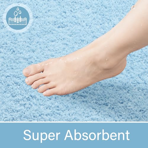 LOCHAS Bathroom Rug Runner 24x60 Inch, Soft Thick Absorbent Microfiber Bath Rugs for Bathroom, Machine Washable, Shaggy Plush Non Slip Bath Mat for Tub, Shower Floor, Quick Dry Mats, Light Blue by LOCHAS - Image 3