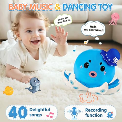 Image of SAIMAND Musical Crawling Octopus Plush Toy, Soft Sensory Gift | 40 Songs & Voice Recording, USB Rechargeable, Interactive Tummy Time Toy, Sensory Stimulation, Early Learning Play