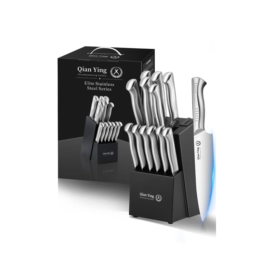 Stainless-Steel-Knife-Set-Kitchen-Knives-Sets-with-Block-14-Pieces-Quality-High-Carbon-Steel-Cutlery-Knife-Block-Set-with-Sharpener Stainless Steel Knife Set: Kitchen Knives Sets with Block - 14 Pieces Quality High Carbon Steel Cutlery Knife Block Set with Sharpener