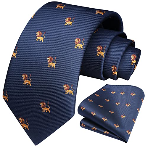 Image of HISDERN Ties for Men Classic Animal Tie and Pocket Square Set Jacquard Woven Silk Neckties Handkerchief Wedding Party