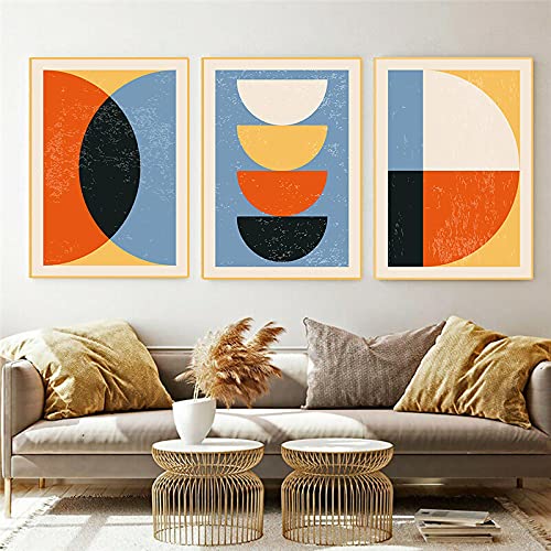 Toile peinture murale géométrique abstraite KEBIA triptyque coloré salon 40x60 cm