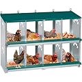 Toriexon Chicken Nesting Box, 8 Compartment Metal Nesting Box, Wall Mountable Nesting Boxes for Chicken, 42.5" L x 13.0" W x 25.0" H, Green