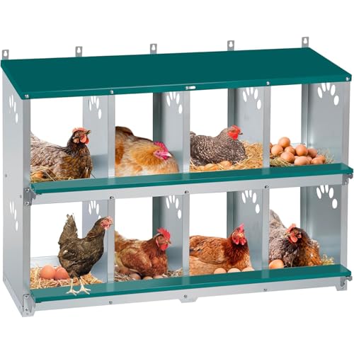 Toriexon Chicken Nesting Box 8 Compartment Metal Nesting Box Wall Mountable Nesting Boxes for Chicken 42.5 L x 13.0 W x 25.0 H Green