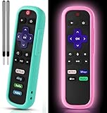 TCL | Hisense Roku Remote Case - 2 Pack Silicone Cover for Roku Express 4K+ 2021 & Streaming Stick+ with Lanyards Glow Pink & Sky Blue