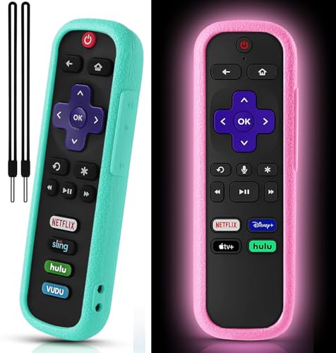 Image of TCL | Hisense Roku Remote Case - 2 Pack Silicone Cover for Roku Express 4K+ 2021 & Streaming Stick+ with Lanyards Glow Pink & Sky Blue